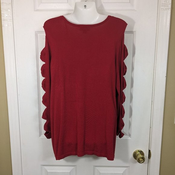 CeCe Really Red 3/4 Sleeve Cut-Out Bows Crewneck Sweater - size 2X NWT - Picture 8 of 10